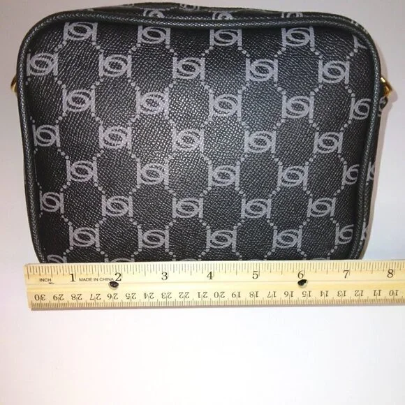 BEBE BLACK & GRAY GOLD MONOGRAM LEATHER CAMERA BAG CROSSBODY PURSE - NWT - Picture 12 of 12